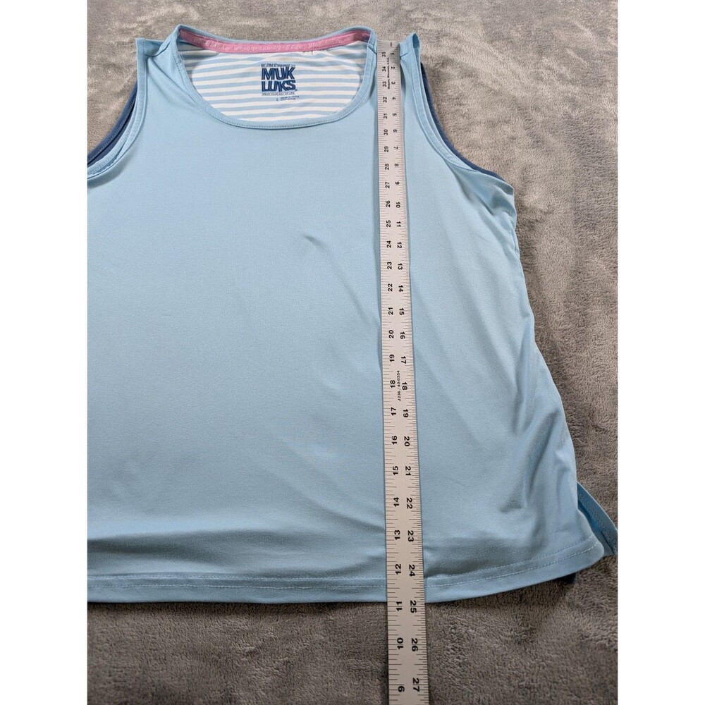 2 Muk Luk Pajama Tank Tops L Blue Cloud Knit Pull Over Sleepwear Night Shirt - Picture 7 of 9